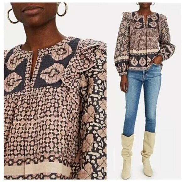 💕SEA NEW YORK💕 Margo Quilted Top ~ 100% Cotton Purple Border Print Large NWOT - Picture 9 of 11